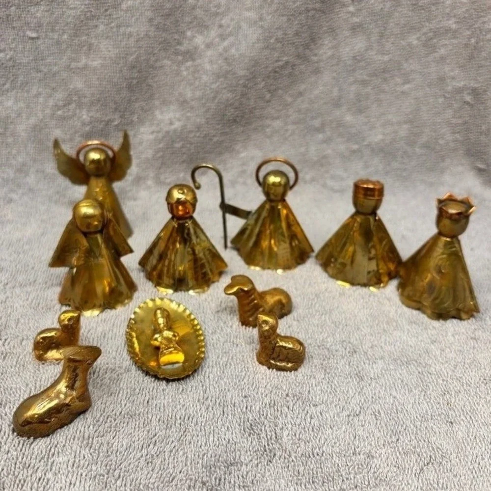 Vtg Miniature Brass Nativity Set Holy Family Christmas Hecho en Mexico